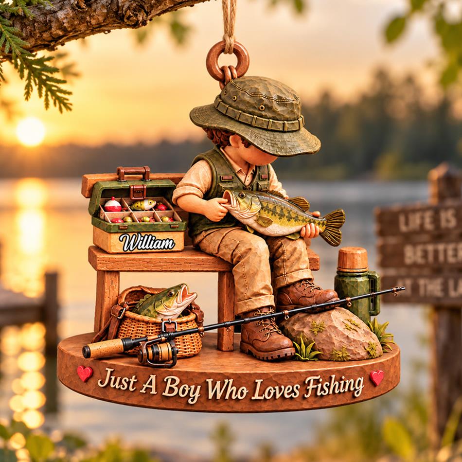 Personalized Just A Boy Who Loves Fishing Custom Name Christmas Ornament Gift for Son Dad Fishing H2511 Trna