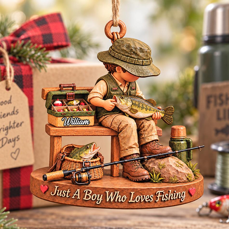 Personalized Just A Boy Who Loves Fishing Custom Name Christmas Ornament Gift for Son Dad Fishing H2511 Trna