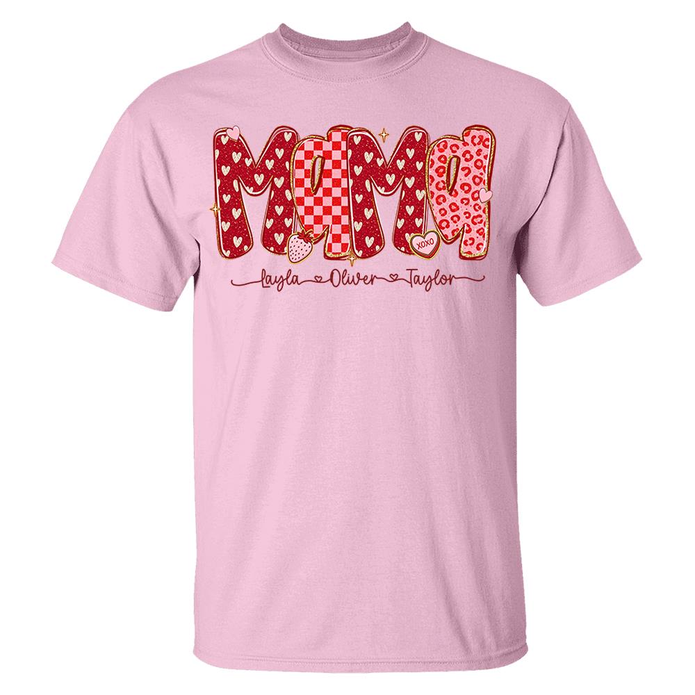 Custom Mama Valentine Glitter Shirt, Leopard Checkered Valentine Nh00
