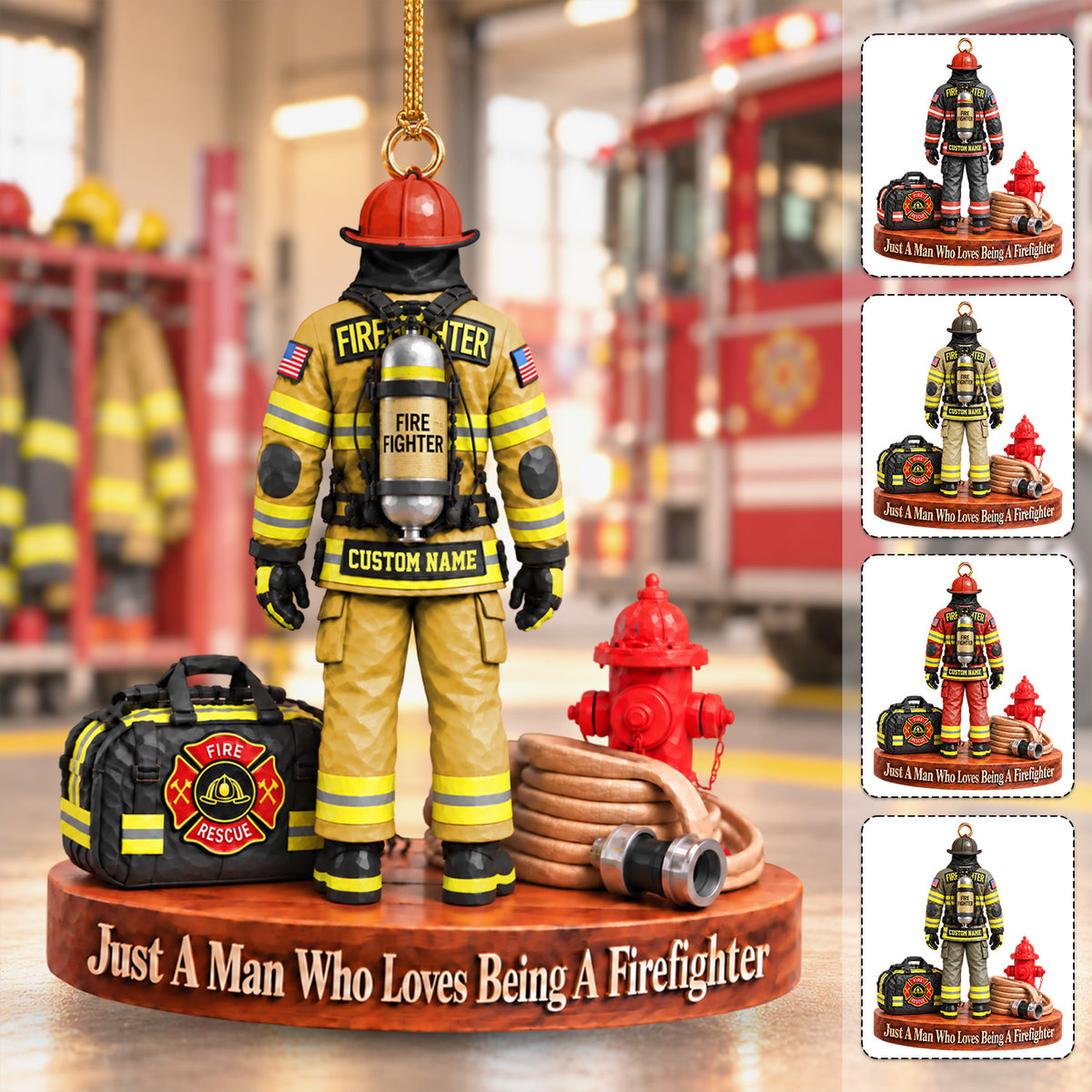 Custom Just A Man Who Loves Being A Firefighter Ornament, Fireman Christmas Gift L0411 Hv01