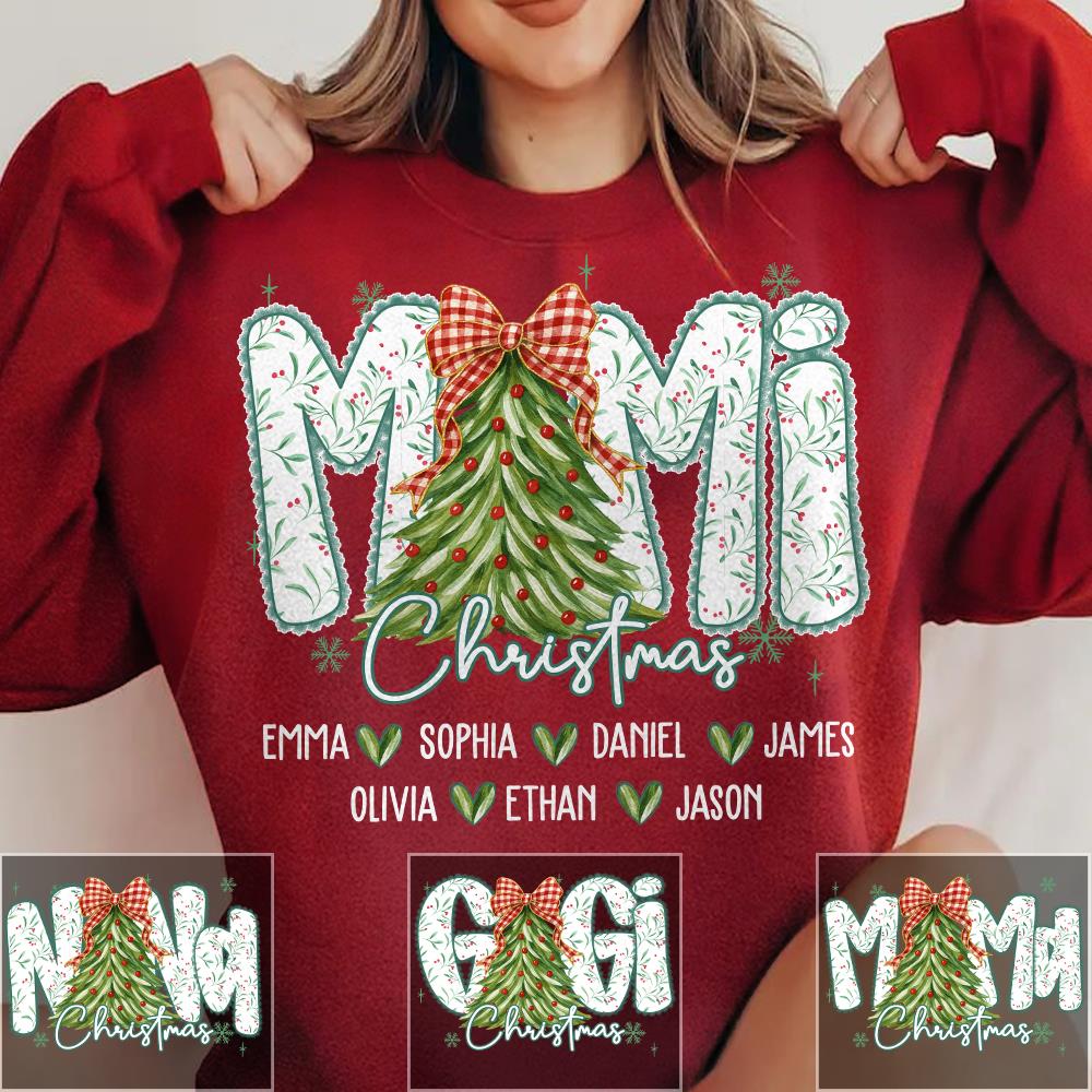 Christmas Tree Mimi Sweatshirt, Custom Family Name for Grandma And Kids Na02